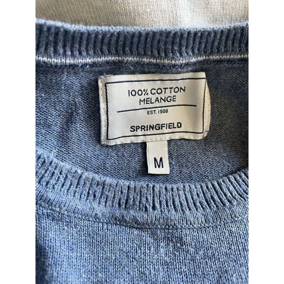 Springfield Basic Block Jerse Polo Sweater Blue 100% COTTON Melange Size M - Picture 8 of 9